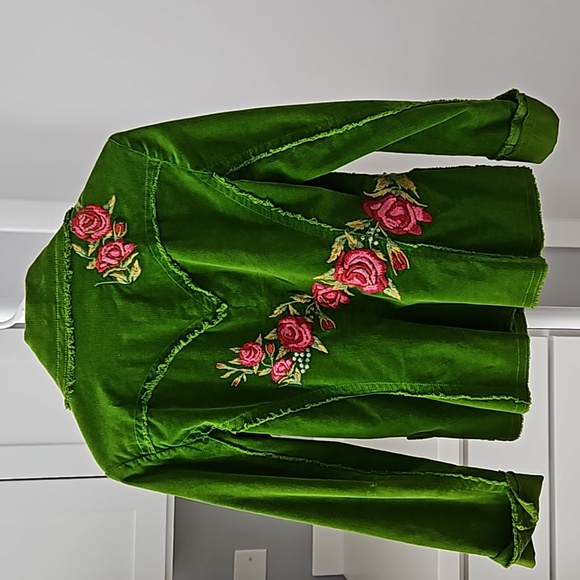 Johnny Was Los Angeles Green Corduroy Embroidered Blazer Jacket Sz. S - Picture 9 of 11